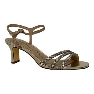 Nina Women's Bettany Mid Heel Crystal Straps Dress Sandals Beige Size 7 1/2